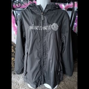 🖤 Element Windbreaker Zip Jacket Skate Y2K Womens Large Hood Gray Lightweight